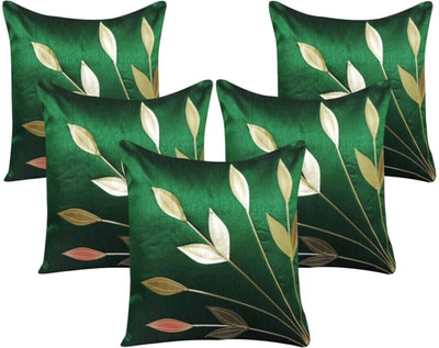 India Furnish Polyester, Dupion Silk Cushions & Pillows Cover(40 cm*40 cm, Pack of 5, Dark Green)