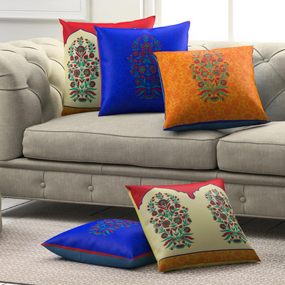 SEJ BY NISHA GUPTA Polyester Cushions Cover(Pack of 5, 40 cm*40 cm, Multicolor)