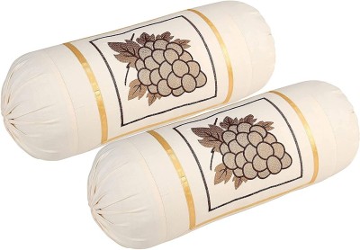 Tessile Embroidered Bolsters Cover(Pack of 2, 40 cm*80 cm, Cream)