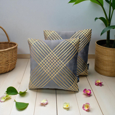 Zikrak Velvet Cushions Cover(40 cm*40 cm, Pack of 2, Grey)
