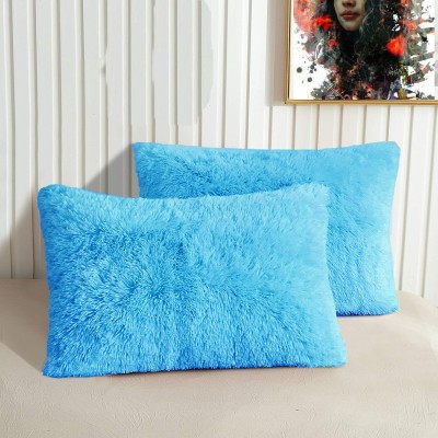 Rabhnoor Fur Pillows Cover(Pack of 2, 66 cm*40 cm, Blue)