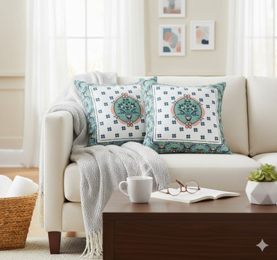 HappyKraft Cotton Cushions Cover(40 cm*40 cm, Pack of 2, Multicolor)