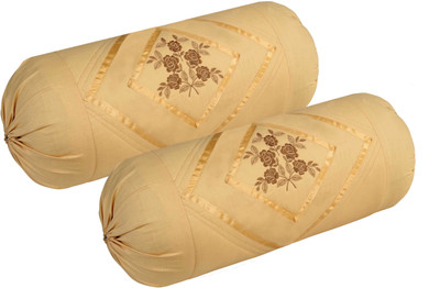 TURIYA Cotton Bolsters Cover(80 cm*38 cm, Pack of 2, Beige)