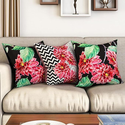 SEJ BY NISHA GUPTA Polyester Cushions Cover(Pack of 3, 40 cm*40 cm, Black)