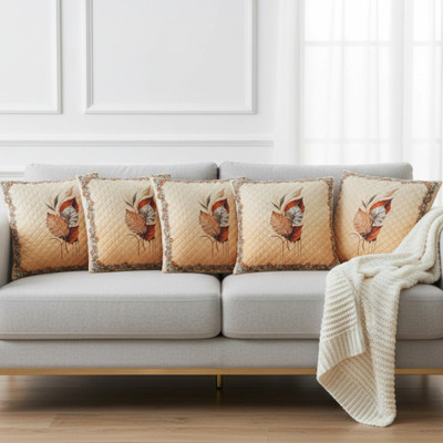 VICTORY WEAVES Polycotton Cushions Cover(40 cm*40 cm, Pack of 5, Beige)