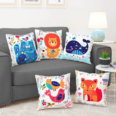 Story@home Satin, Linen Cushions Cover(40 cm*40 cm, Pack of 5, Orange, White)
