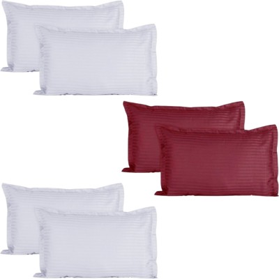 P.Rtrend Cotton Pillows Cover(Pack of 6, 43 cm*69 cm, White, Maroon)