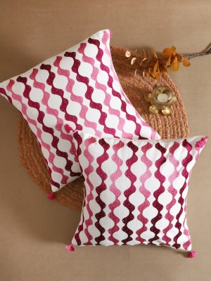 RATAN CART Embroidered Cushions Cover(Pack of 2, 40 cm*40 cm, White, Pink)