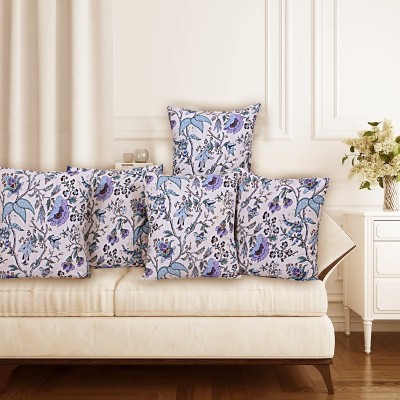 Go Texstylers Floral Cushions Cover(Pack of 5, 30.48 cm*30.48 cm, Blue)