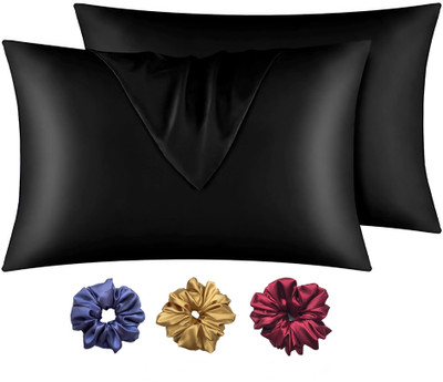 ARMOXA Satin Pillows Cover(18 cm*28 cm, Pack of 2, Black)