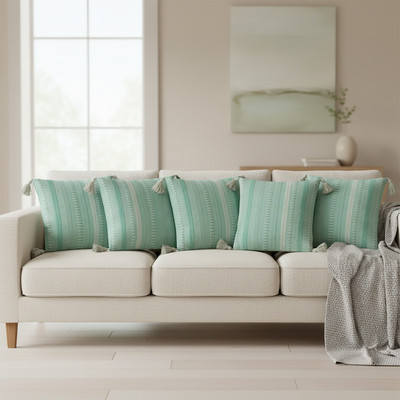 The Elvia Cotton Cushions Cover(40 cm*40 cm, Pack of 5, Green)