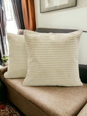 Casanest Striped Cushions Cover(Pack of 2, 41 cm*41 cm, Beige)