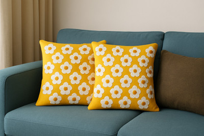 RUDRAHOME Cotton Cushions Cover(40 cm*40 cm, Pack of 2, Yellow)