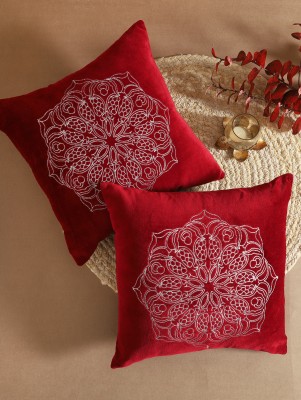 RATAN CART Embroidered Cushions Cover(Pack of 2, 40 cm*40 cm, Red)