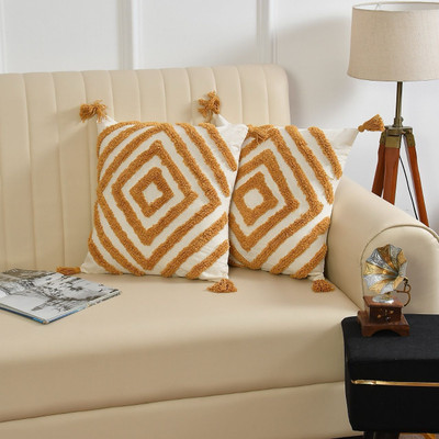 TINDLER KNOTS Cotton Cushions & Pillows Cover(40 cm*40 cm, Beige, Orange)