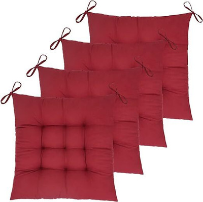 Fajal Cottan Udhyog Cotton Chair Pad Pack of 4 Solid Square Chairpad(Maroon)