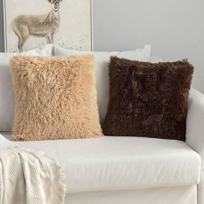 PICKKART Fur Pillows Cover(40.64 cm*40.64 cm, Beige, Brown)