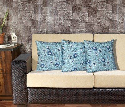 Texstylers Floral Cushions Cover(Pack of 3, 40.64 cm*40.64 cm, Blue)