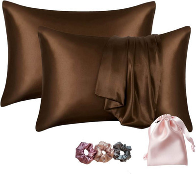 Wesofy Satin, Silk Pillows Cover(18 cm*28 cm, Pack of 2, Brown)