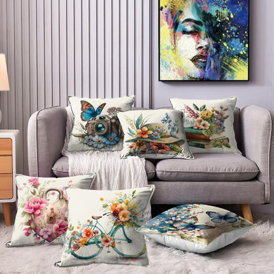 igi Jute Cushions Cover(40 cm*40 cm, Pack of 6, Multicolor, White)