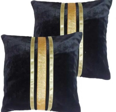 Dhuria enterprises Velvet, Cotton Cushions & Pillows Cover(Pack of 5, 25 cm*25 cm, Black, Gold)