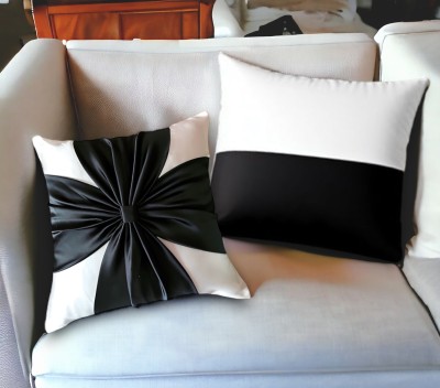 FRILLKART Satin Cushions & Pillows Cover(Pack of 2, 16 cm*16 cm, Black, White)