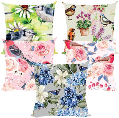 TheYaYaCafe Cotton Cushions Cover(40 cm*40 cm, Pack of 5, Multicolor)