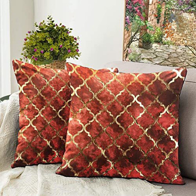 Bluegrass Velvet Cushions Cover(40 cm*40 cm, Pack of 2, Maroon, Gold)