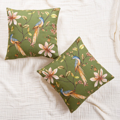 FINGERCRAFT Polyester Cushions Cover(Pack of 2, 40 cm*40 cm, Green, White)