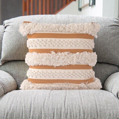 SASHAA WORLD Striped Cushions Cover(45 cm*45 cm, Yellow, Ivory)
