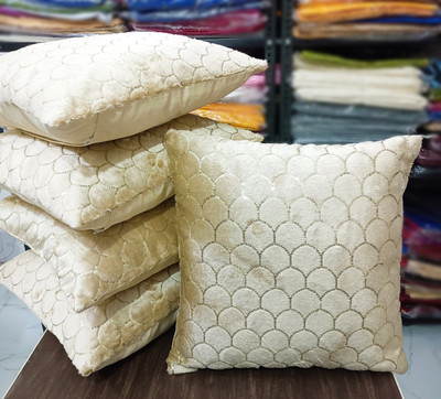 Decorline Velvet Cushions & Pillows Cover(Pack of 5, 40 cm*40 cm, Beige)