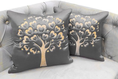 GOOD VIBES Embroidered Cushions & Pillows Cover(Pack of 2, 40 cm*40 cm, Grey, Gold, Silver)