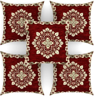 Sparklings Damask Cushions Cover(Pack of 5, 40.34 cm*40.34 cm, Red)