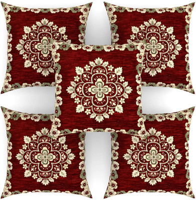 Sparklings Damask Cushions Cover(Pack of 5, 40.34 cm*40.34 cm, Red)