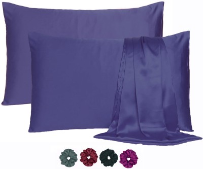 Find Here Satin Pillows Cover(Pack of 2, 45 cm*70 cm, Dark Blue)