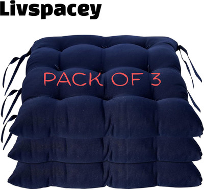 LivSpacey Microfibre Chair Pad Pack of 3 Solid Square Seat Cushion for Home, Office & Car | Soft Sitting Cushion 40x40 cm(Blue)