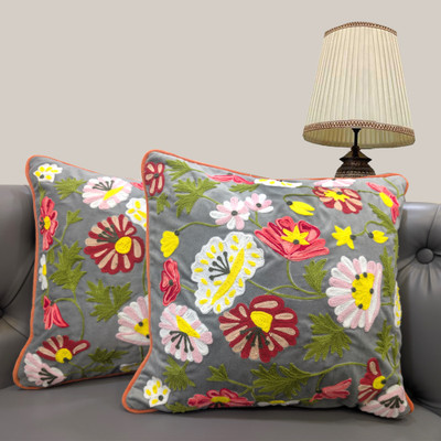 GOOD VIBES Cotton Cushions & Pillows Cover(40 cm*40 cm, Pack of 2, Grey, Multicolor)