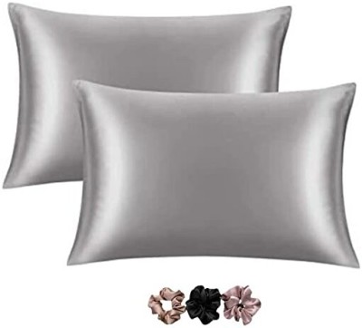 ERVY Satin Pillows Cover(Pack of 2, 18 cm*28 cm, Grey)