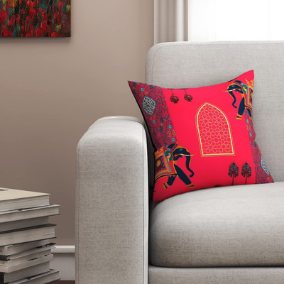 SEJ BY NISHA GUPTA Polyester Cushions Cover(40 cm*40 cm, Red)