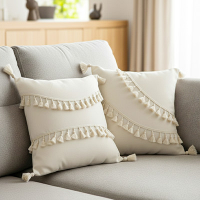 BIRDWING Cotton Cushions Cover(36 cm*36 cm, Pack of 2, Beige)