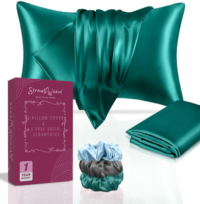 strawweave Satin Pillows Cover(45 cm*70 cm, Pack of 2, Green)