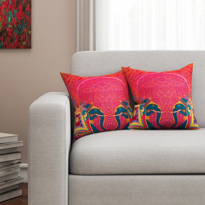 SEJ BY NISHA GUPTA Cotton Cushions Cover(Pack of 2, 40.64 cm*40.64 cm, Orange)
