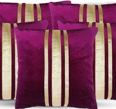 NoorAccumulation Velvet Cushions & Pillows Cover(Pack of 5, 40 cm*40 cm, Purple)
