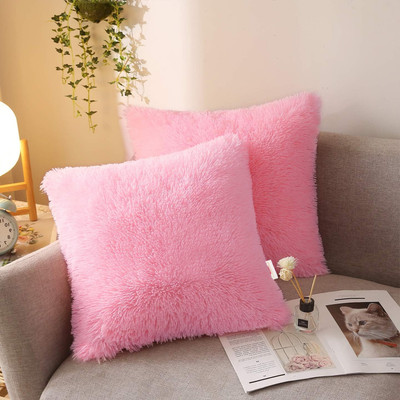 Wondershala Faux Silk, Fur Cushions Cover(40 cm*40 cm, Pack of 2, Pink)