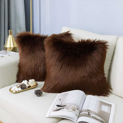 VISHAL TRADER Fur Cushions Cover(41 cm*41 cm, Pack of 2, Brown)