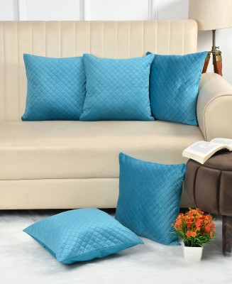 la' amour Checkered Cushions Cover(Pack of 5, 40.6 cm*40.6 cm, Light Blue)