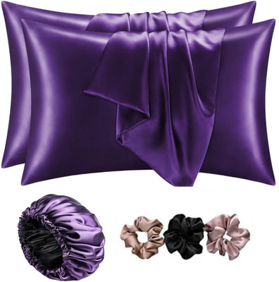 Wesofy Satin, Silk Pillows Cover(Pack of 2, 18 cm*28 cm, Purple)