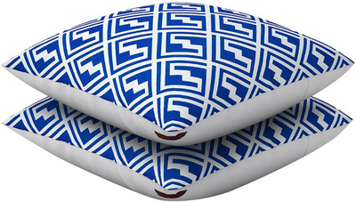 SEJ BY NISHA GUPTA Cotton Cushions Cover(Pack of 2, 40.64 cm*40.64 cm, Blue, White)