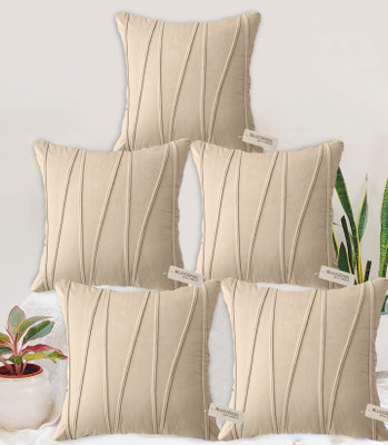 Bluegrass Velvet Cushions Cover(40 cm*40 cm, Pack of 5, Beige)