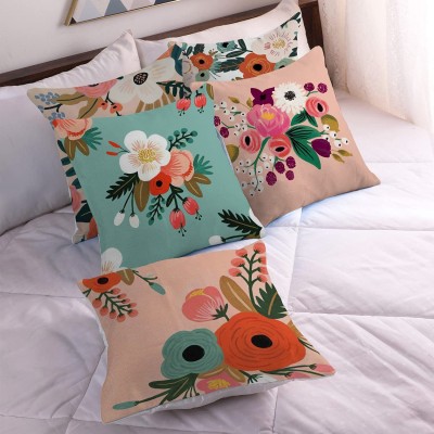 TRENDECOR Floral Cushions Cover(Pack of 5, 60 cm*60 cm, Green, Cream, Beige, Multicolor)